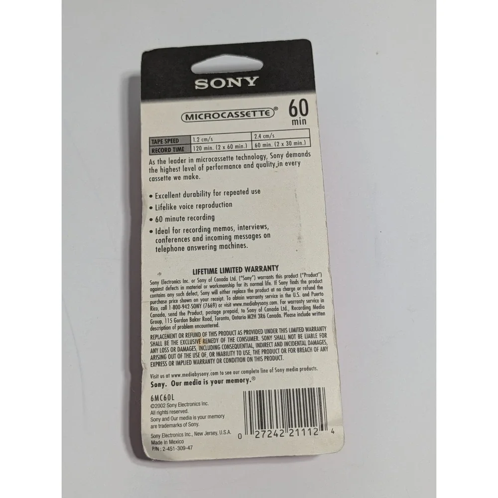Sony MC-60 Microcassette Audio Tapes (Pack of‎ 6) New Old Stock